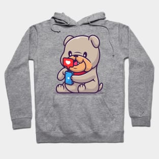 Cute Bulldog Playing Phone Cartoon Hoodie